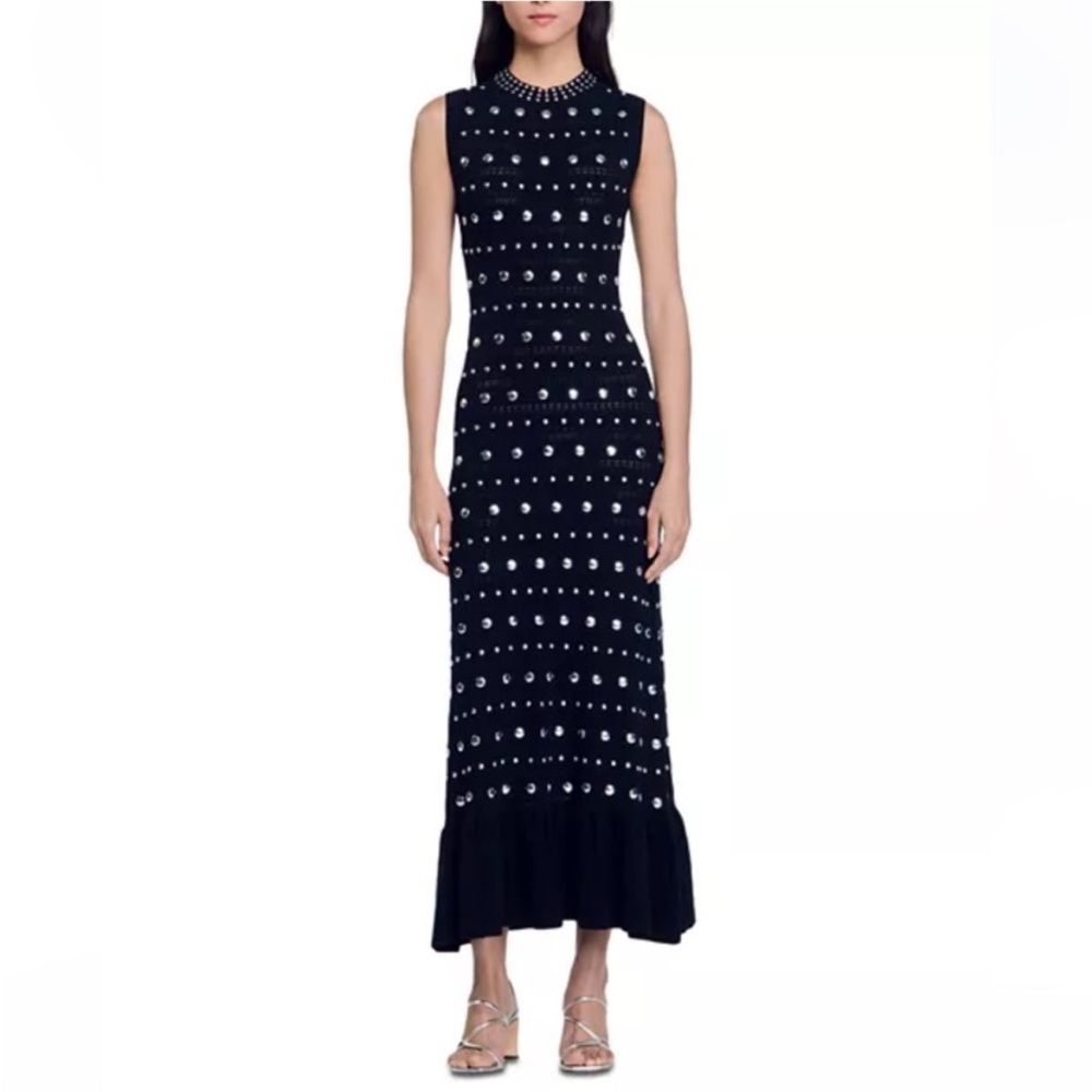 Sandro studded maxi knit dress